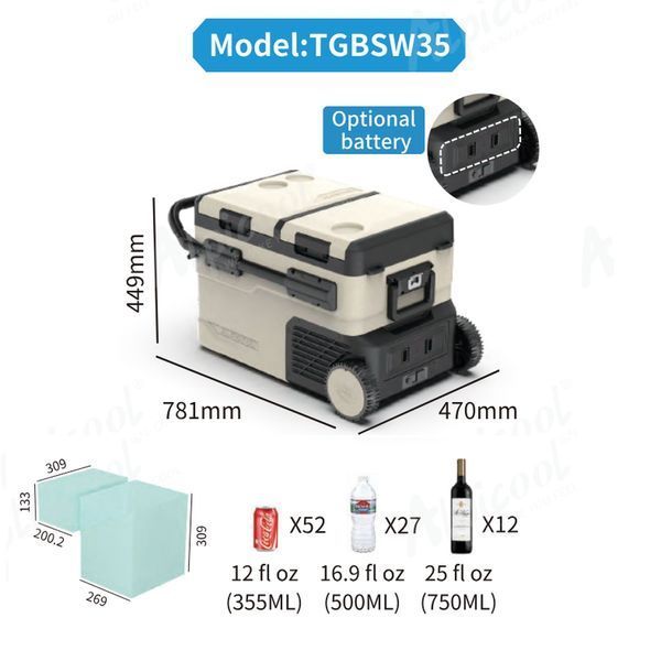 Компрессорный автохолодильник Alpicool TGBSW35 (LG). 38 литров. Двухкамерный. До -20℃. (12, 24, 220 вольт) TGBSW35LGP фото
