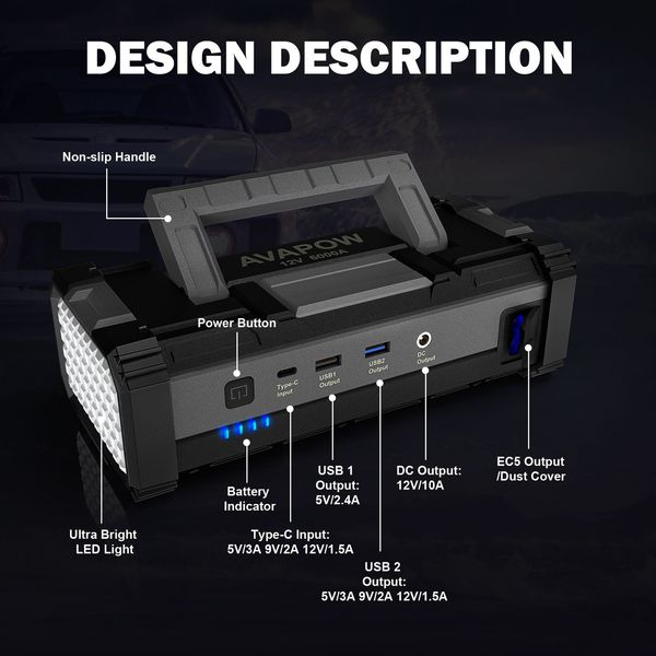 Пусковое устройство Jump Starter для авто AVAPOW A68 (6000A) 88,80Wh/24000mAh JSA68 фото