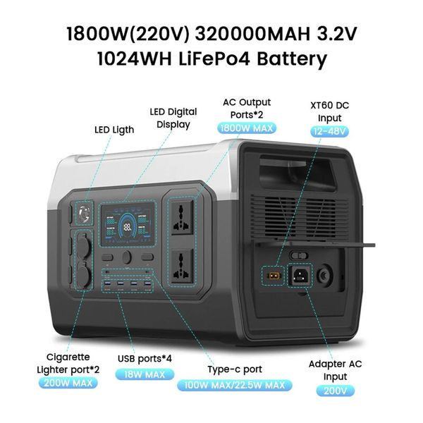 Зарядна станція XPower XP1000 (UltraCharging, LiFePO4, 320000 mAh, 1024 Wh/1800W) XP1000LP фото