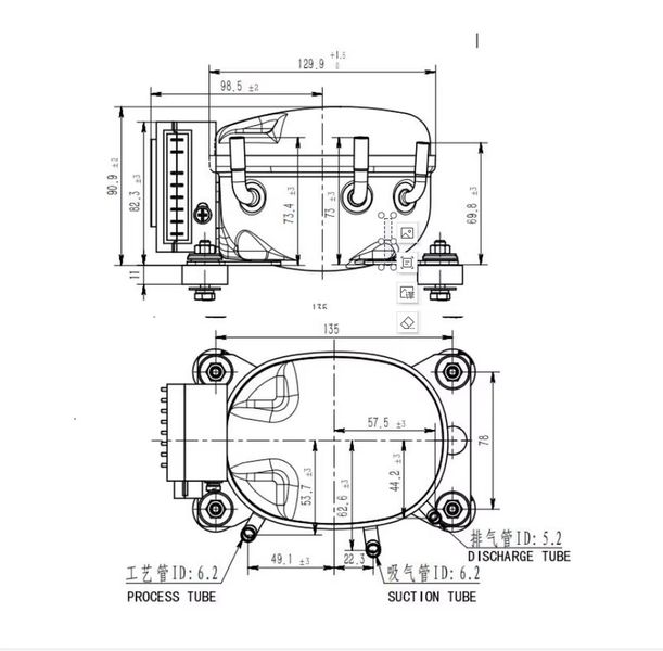 Компрессор для автохолодильника 12/24 Вольт Anuodan ZH25G (R-134a, DC12V, DC24V) ANZH25G фото